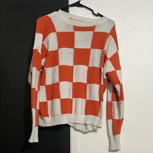 Staccato Orange & Cream Checkerboard Crewneck Sweater